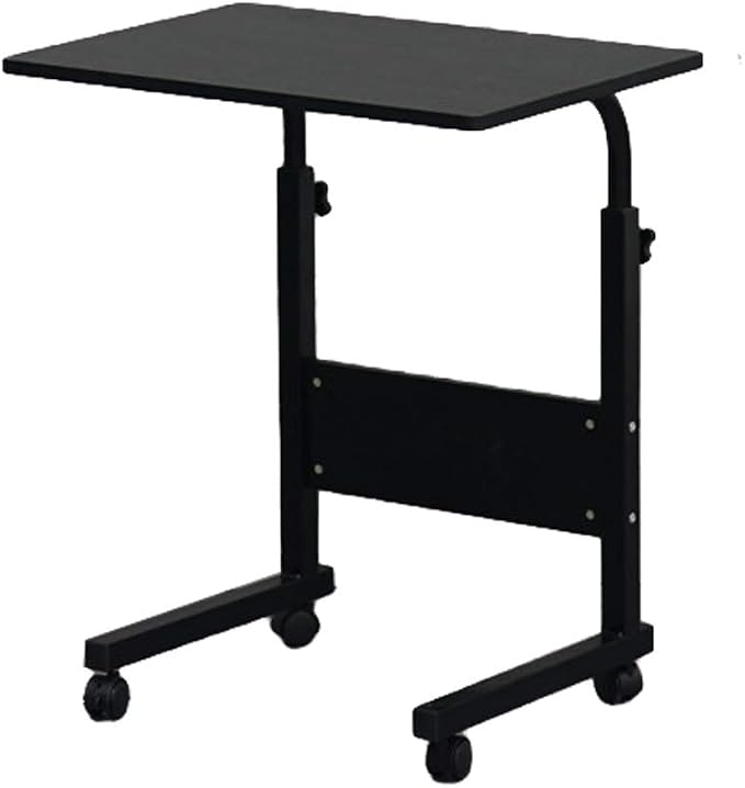 TV Tray Bed Side Table, Portable Rolling Desk Hospital Bed Laptop Table, Small Standing Desk with Wheels Adjustable Height for Sofa, Bedside, Tablet Use, Secure Non Tilt, 23.6" W, Black