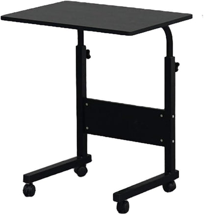 TV Tray Bed Side Table, Portable Rolling Desk Hospital Bed Laptop Table, Small Standing Desk with Wheels Adjustable Height for Sofa, Bedside, Tablet Use, Secure Non Tilt, 23.6" W, Black