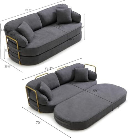 HANXIN 78.3'' Futon Sleeper Sofa Bed, Boneless Couch for Living Room, Grey