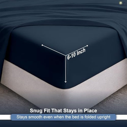 Cottington Lane Navy Blue Sheets for Murphy Bed Mattress, 4 Piece Premium Ultra Soft Brushed Microfiber Twin Size Wall Bed Sheet Set, 6-10 Inch Deep Pocket with All-Around Elastic
