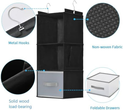 Hanging Closet Organizer with1 Drawer, 3-Shelf, Black