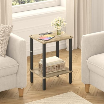 TUTOTAK End Table with Charging Station, Small Side Table with Outlets, Nightstand Bedside Table, 2-Tier Storage Shelf for Small Space, Living Room, Bedroom, Greige TB01BG040