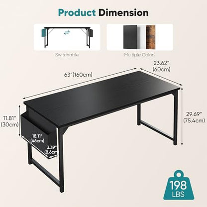 OLIXIS Computer Desk, 63 Inch Gaming Desks for Home Office, Black