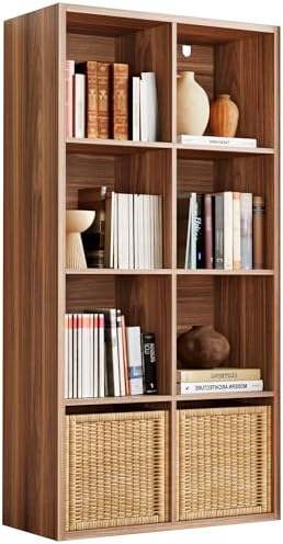 IRONCK 8-Cube Storage Organizer, Reversible Cube Bookshelf, Oak Brown