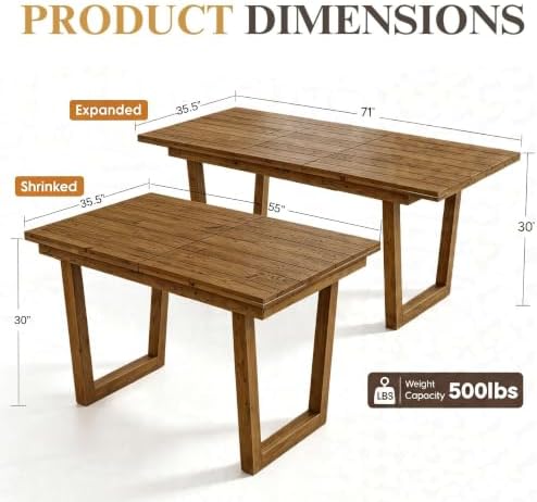 chairus 55"-71" Extendable Pine Wood Dining Table for 4-8 People, Walnut