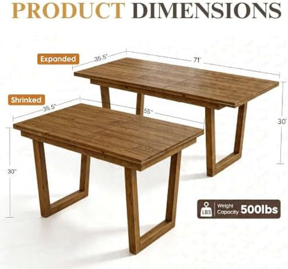 chairus 55"-71" Extendable Pine Wood Dining Table for 4-8 People, Walnut