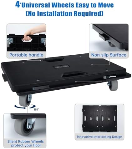 2 Pack Furniture Dolly Upgraded Dollies Connectable with 4 Wheels Small Flat Dolly Cart with 500 LBS Capacity for Heavy Appliance, Black