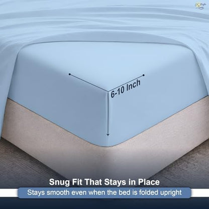 Cottington Lane Sky Blue Sheets for Murphy Bed Mattress, 4 Piece Premium Ultra Soft Brushed Microfiber California King Size Wall Bed Sheet Set, 6-10 Inch Deep Pocket with All-Around Elastic