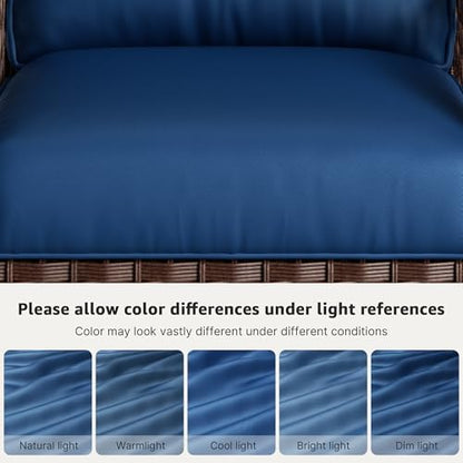 5 Piece Wicker Patio Furniture Set, Rattan Patio Chairs with High Back, Deep Seating, Wide Armrest, Thickened Cushions, Outdoor Furniture for Deck, Porch Use, Blue