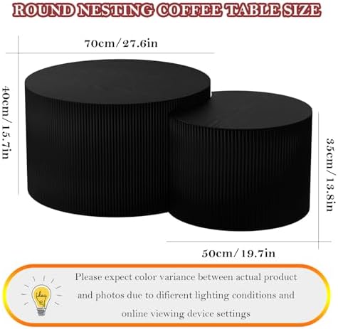 Black Nesting Coffee Table with Non-Slip Mat (I-27.6+19.7in)