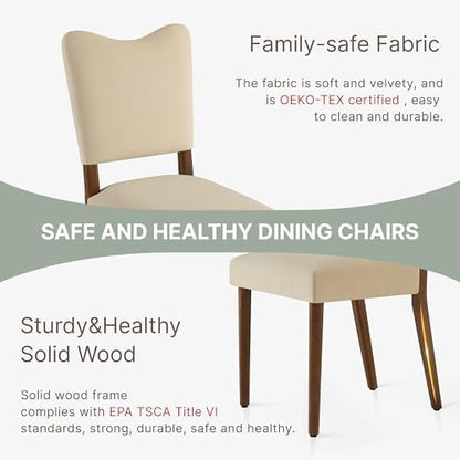 KISLOT Upholstered Dining Chairs Set of 6, Modern Velvet Kitchen Chairs with Solid Wood Legs, High Back Wooden Dining Room Chairs with Dark Walnut Color Legs for Farmhouse Kitchen Dining Room, Linen