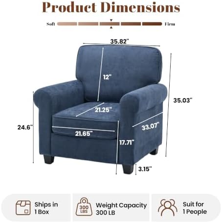 Kingfun Chenille Armchair Sofa with Rolled Arms,Blue