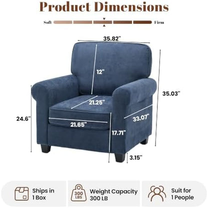 Kingfun Chenille Armchair Sofa with Rolled Arms,Blue