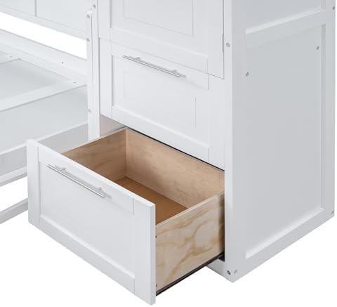 Merax White Horizontal Full Size Murphy Bed with Wardrobe and 2 Drawers