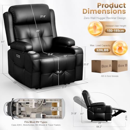 Power Recliner Chair, Home Theater Seating Reclining Sofa with Heat Massage
