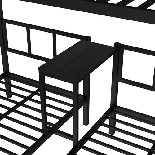 RUNNA Twin XL Over Twin & Twin Triple Bunk Bed with Desk & Shelves, Heavy-Duty Metal Frame, Space-Saving Design for Kids/Teens/Guests