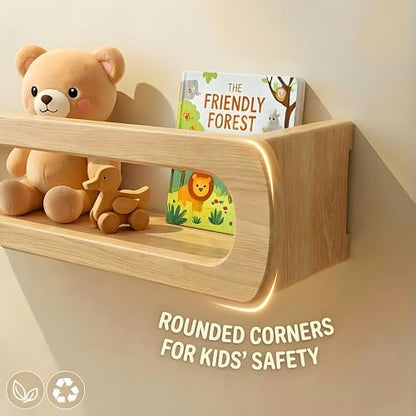 Nursery Shelves for Wall, Premium Bamboo Wood, Fully Assembled - Nursery Book Shelves, Book Shelf for Kids Rooms, Multi-Use Floating Shelves for Wall, Set of 3 (Natural, 16.5 Inches)