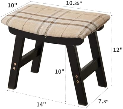 Kitsanery Foot Stool,Ottoman,Bamboo Small Sofa Foot Rest Under Desk,Extra Seating for Living Room, Bedroom and Kitchen (Black Stool Legs - Stripes Surface)