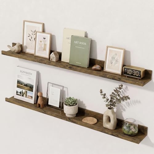 Picture Ledge Shelf, 32'' Brown Floating Shelves with Lip Set of 2