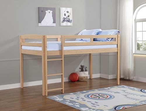 Camaflexi Tribeca Wood Low Loft Bed Frame/14 Wood Slats Support/No Box Spring Necessary/Easy Assembly/Twin - Light Oak