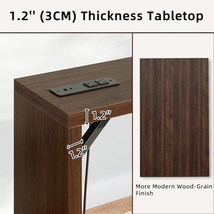 TIQLAB Sofa Table, 79''L x 9.1''W (1.2'' Thickness) Long Console Table Behind Couch, Entryway Table with Angled Metal Frame, Industrial Console Table, Black Walnut