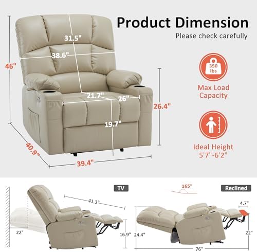 MCombo Dual Motor Power Lift Recliner Heat and Massage, R7688, Large-Wide