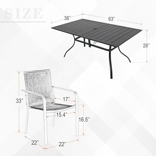 Anmutig 7-Piece Outdoor Dining Set, 63" Patio Table, Stackable Chairs Black