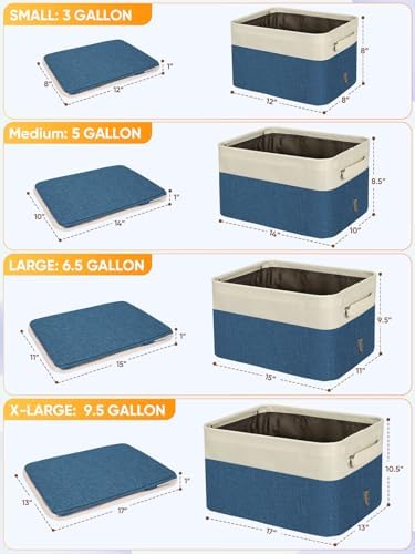BALEINE 2 Pack Fabric Closet Storage Bins for Shelves, Linen Closet Organizers and Storage, Decorative Baskets for Organizing, Shelf, Clothes, Home, Office (Navy Blue, 15"x11"x9.5")