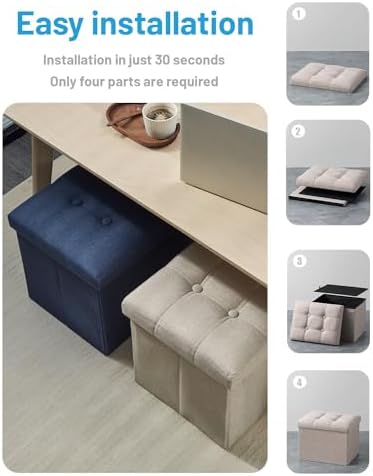 AmasSmile Ottoman with Storage,17" Folding Linen Foot Rest Chest,Beige