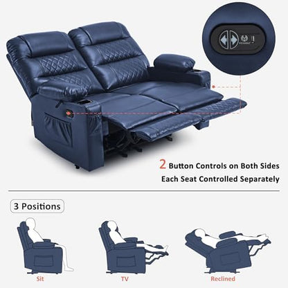 MCombo 56 in Reclining Loveseat Recliner with Heat & Massage PR622 (Blue)