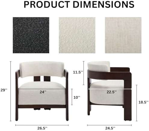 Beige Linen Accent Chairs Set of 2,Upholstered Barrel Living room Chairs