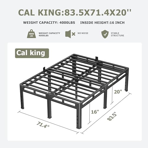 NKZ 2-in-1 California King Metal Platform Bed Frame, 20" Heavy Duty Base