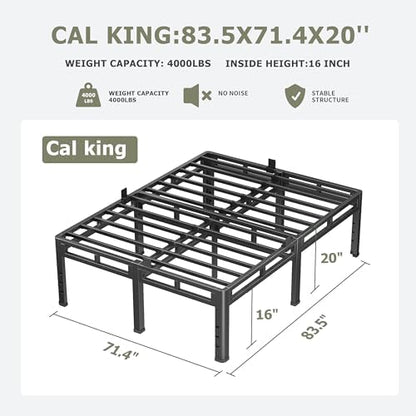 NKZ 2-in-1 California King Metal Platform Bed Frame, 20" Heavy Duty Base