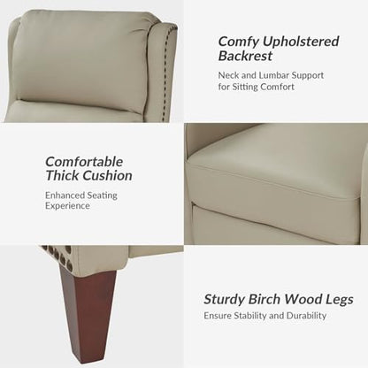 HULALA HOME Genuine Leather Recliner Chair, Beige