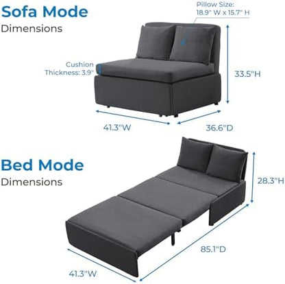 Mjkone 43" W Twin Size Pull Out Sleeper Sofa Bed Chair with Pullout Couch Beds, 2 in 1 Convertible Single Sofas Sleeper Chair with Pillows for Living Room Small Place Apartment Office, Dark Gray