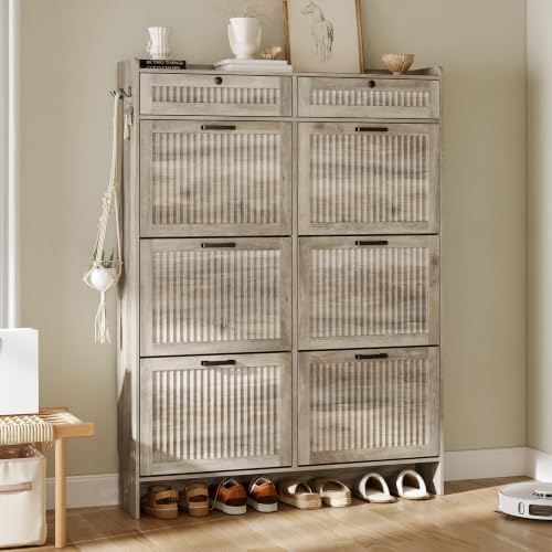Shoe Cabinet for Entryway with 6 Flip Drawers & 2 Storage Drawers
