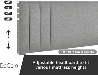 DeCoro Chicago Channel Tufted Upholstered Platform Bed, Light Gray, King