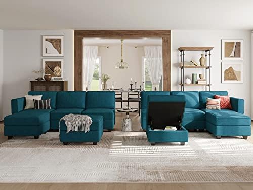 Belffin L-Shaped Sofa with Storage Seat Fabric Modular Sectional Couch Reversible Chaise L Couch Sectionnal Sofa Peacock Blue
