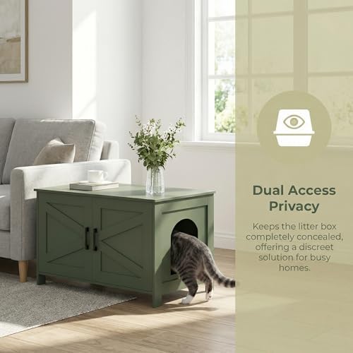 31.5" L Cat Litter Box Enclosure with Barn Door, Green