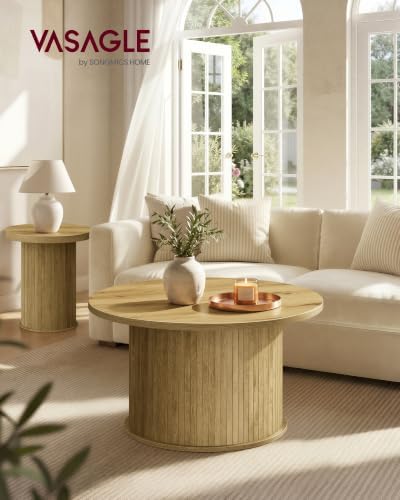 VASAGLE Round Coffee Table, Living Room Table with Tambour Design