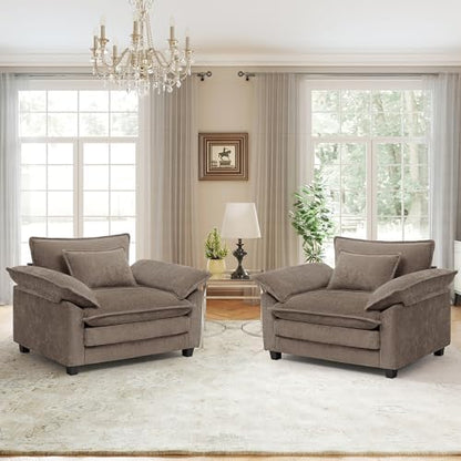 Modern Oversized Accent Chairs Set of 2,Chenille Cloud Sofa Chair with Deep Seat,Upholstered Armchair with Extra Thick,Comfy accent chairs Reading Chairs for Living Room Bedroom Apartment BROWN