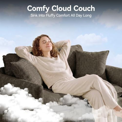 72'' Cloud 3 Seater Couch with 2 Ottomans, U Shaped Sofa with 3 Throw Pillows, Modern Sectional Couches with Deep Seat, Modular Sofas for Living Room, Bedroom, Small Apartment, Brown