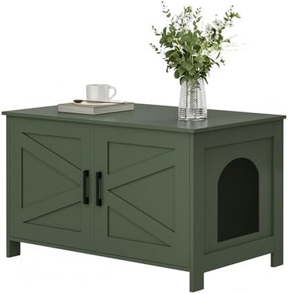 31.5" L Cat Litter Box Enclosure with Barn Door, Green