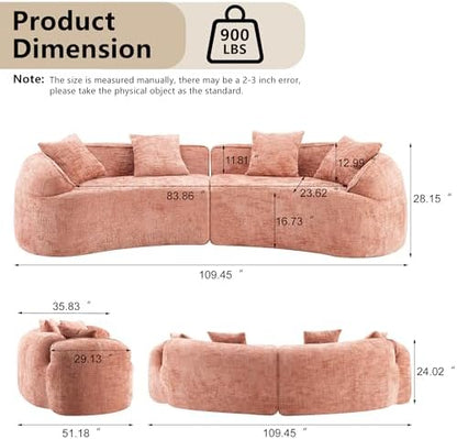 109" Curved Modular Boneless Sofa 4-Seat Compressed Foam Cloud Couch