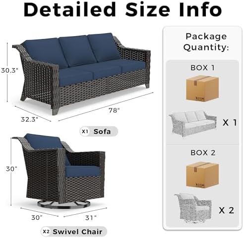 3 Piece Patio Furniture Set, Wicker Outdoor Conversation Set