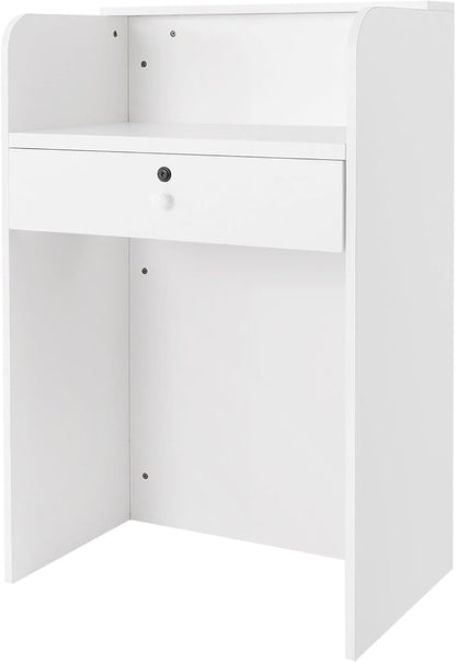 CNCEST Modern Reception Desk for Small Spaces with Locking Storage,L-Shaped Office Front Desk & Checkout Counter, with LED Light,for Hotel/Shop/Beauty Salon (White)