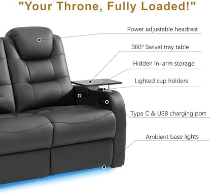 comfiroom Home Theater Seating, Top-Grain Leather Power Recliner Chair