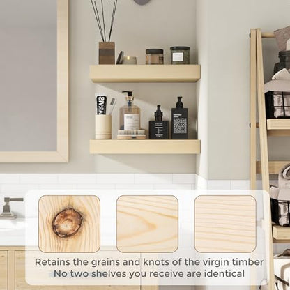 Marsmiles Natural Wood Floating Shelves, 36'' x 7.7'' x 1.6'', Set of 2