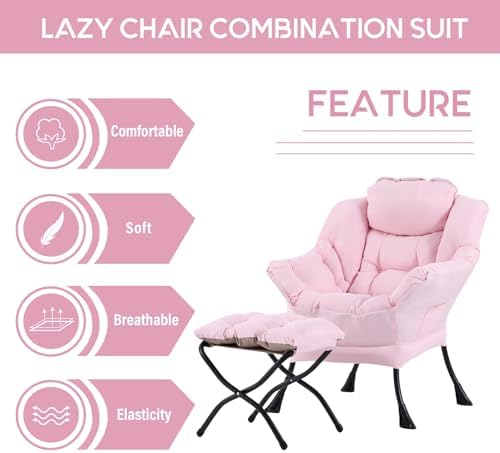 Lazy Chair with Ottoman, Comfy Accent Reading Chair