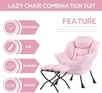 Lazy Chair with Ottoman, Comfy Accent Reading Chair